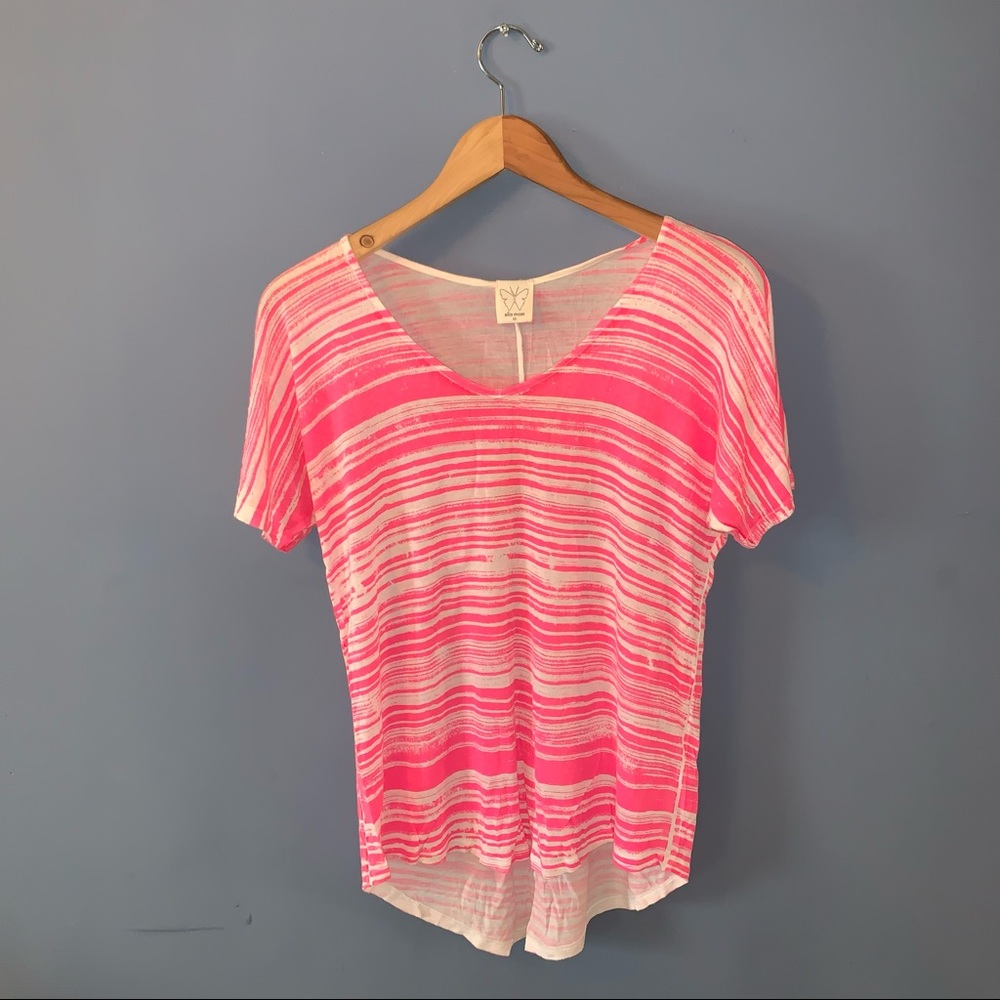 Anthropologie Ella Moss Hot Pink Striped V Neck Size XS